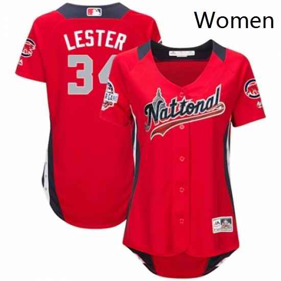 Womens Majestic Chicago Cubs 34 Jon Lester Game Red National League 2018 MLB All Star MLB Jersey